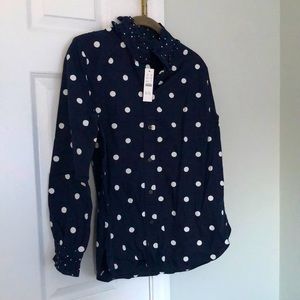 J. Crew Navy Blouse size 8 with white polka dots-New with tag